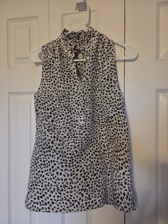 J. Crew Tops - J. Crew Black and White Sleeveless Ruffle-Neck Printed Blouse